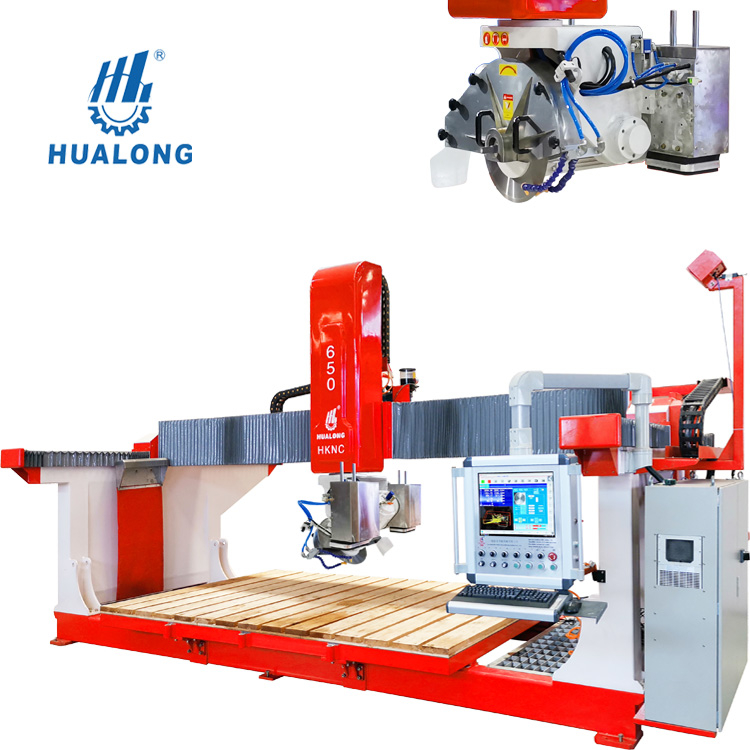 Maquinaria HUALONG serie HKNC sierra de puente multipropósito CNC cortadora de piedra 5 ejes para encimera de losa de mármol de granito
